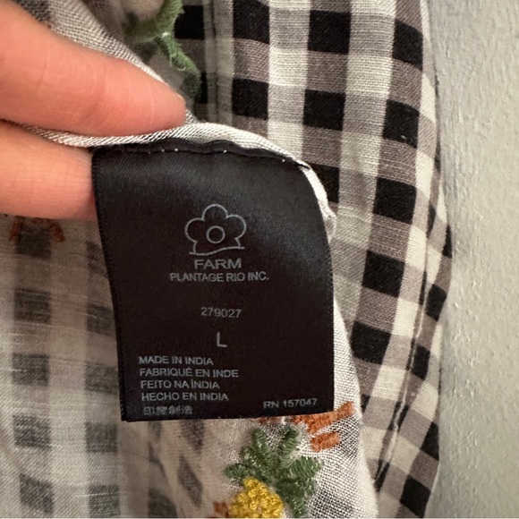 Farm Rio x Anthropologie Cottage Gingham Peter Pan Top Embroidered Pineapples - Picture 7 of 8